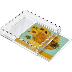 Scalloped Acrylic Tray for Needlepoint, 10" x 12" Clear Acrylic Display Tray with Slide Out Drawer for Insert Photos, Art, Fabric, Acrylic Organizer Decorative Tray for Home Decor