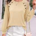 siliteelon Lace Long Sleeve Tops Dress Shirt Womens Crew Neck Loose Dressy Blouse Business Casual Work Summer 2026 Cream (Beige, XXL)