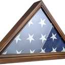 Flag Display Case, Thick Bottom Edge Military Flag Box with High Transparent Glass Front, Solid Wood Wall Mounted Flag Case Shadow Box for 5'x9.5' American Veteran Burial Flag (Walnut Color)