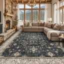Boho Black Rug for Living Room - Washable 10x14 Area Rug, Dining Room Rugs for Under Table, Soft Low Pile Carpet for Large Bedroom - Farmhouse Decor, Non-Slip & Stain Resistance (10x14 Black/Multi)