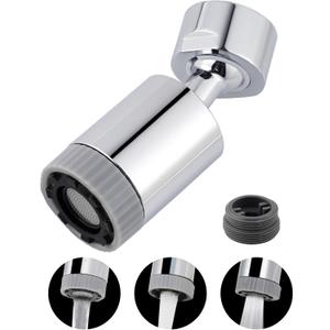 Hygie Rinse 3 Mode Aerator, Kitchen Sink Sprayer Attachment 360 Swivel Bathroom Extender, With 55/64 Inch Female Thread, Included 15/16 Inch Male Faucet Adapter, Chrome