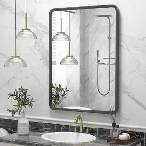 GOLOMO 22x30 Inch Silver Bathroom Mirror, Brushed Silver Metal Frame Mirror, Rounded Rectangle Bathroom Vanity Mirror, Shatterproof, Anti-Rust (Horizontal/ Vertical)