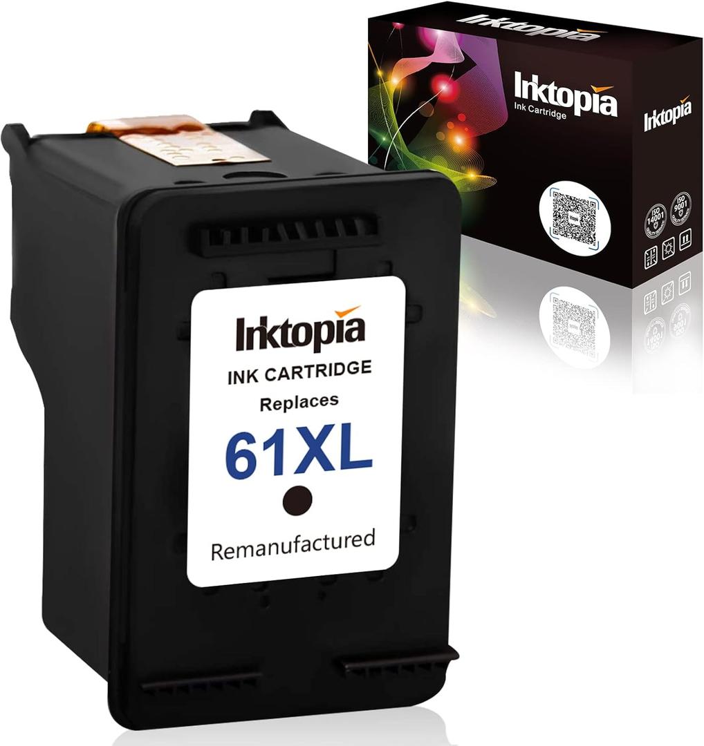 Inktopia Remanufactured Ink Cartridges Replacement for HP 61XL 61 XL High Yield for HP Envy 4500 5530 5534 5535 Deskjet 2540 1000 1010 1512 1510 3050 Officejet 4630 2620 4635 Printer (1 Black)
