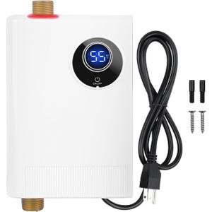 3000W Electric Mini Tankless Water Heater Portable Instant Hot Heaters on Demand with Smart Digital Display Time for Indoor Bathroom Kitchen RVs