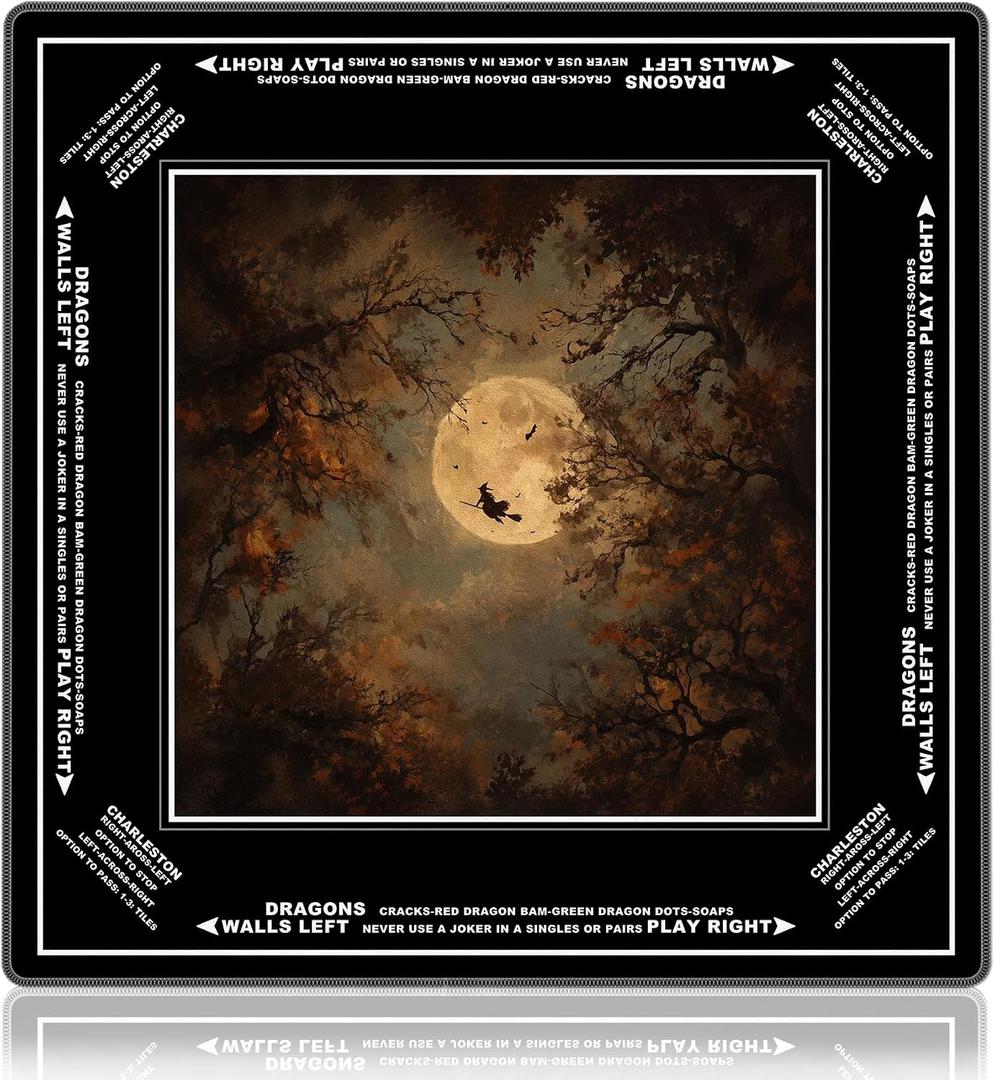 Halloween Mahjong Mat with Rules 31.5x31.5,Mahjong Players Gifts