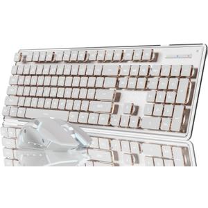 SEUNKWANG V3 Wireless Keyboard and Mouse with Single Backlit, Metal Panel, Bluetooth/ 2.4G Rechargeable Computer Keyboard and Mouse Combo Silent Light up Full Size Cute Keyboards-White