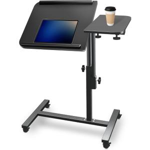 Black Tilt-Swivel Dual Desktop Bed Side Table Tray with Wheels, Adjustable Height Laptop Over Bed Table, Folding Lightweight Hospital Bed Table, 24x16 inch