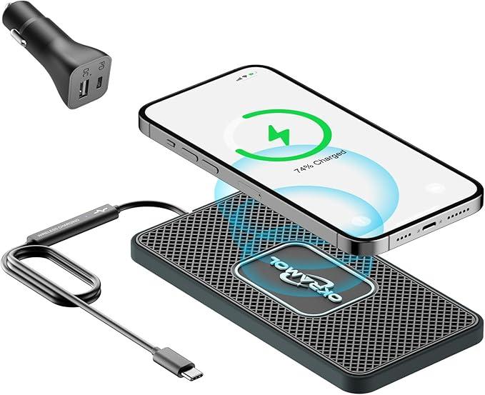 Wireless Charger for Car, Wireless Fast Charging Pad, Charging Station for Multiple Devices, Adapter for AirPods iPhone16/15/14/13/12 Pro/Android Samsung S20 S21 S22 S23 (1 Meter Cable)