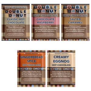 Double Donut Flavored Hot Chocolate Packets Variety Pack,18 Count Includes Classic, Chocolate Raspberry, Salted Caramel & Peppermint