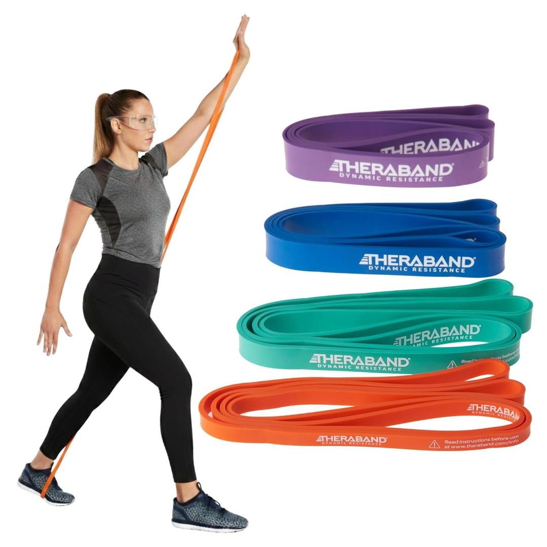 THERABAND High Resistance Bands Set of 4, Light to Extra-Heavy Elastic Super Bands for Full Body Workouts, Physical Therapy, Strength Training, Durable 41 Loop Exercise Bands, 15-50 lbs Resistance