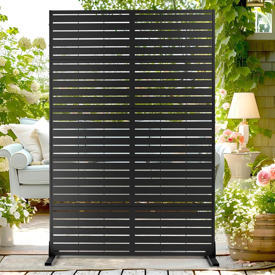 72" H44" W Metal Privacy Screen Outdoor Privacy Screen Freestanding, Outdoor Privacy Screens and Panels for Patio Lawn Deck, Outdoor Privacy Panels Decorative Privacy Fence(Consists of 5 Panels) (72" H44" W, Black Louvered)
