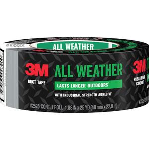 3M All Weather Duct Tape, 1.88 in x 25 yd, 1 Roll, UV/Water Resistant, Stands up to Heat, Sunlight, Rain, Sleet & Snow, Great for Patching, Reparing Outdoor Items and Reinforcing Tools (2525)