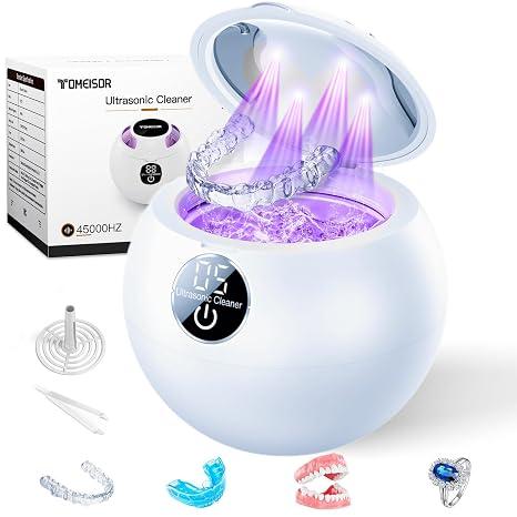 Ultrasonic Retainer Cleaner Machine,45kHz Ultrasonic Cleaner with 200 ML Dental Cleaning Pod, 360°Deep Cleaning for Dentures,Aligner,Mouth Guard,Jewelry,Braces,Toothbrush Heads, 3 Modes,Off White