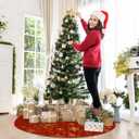 Tiamon 48 Inch Christmas Tree Skirt Large Double Layer Xmas Tree Decoration Christmas Tree Skirt Mat Decor for Winter Holiday Party Christmas Decoration(Red)