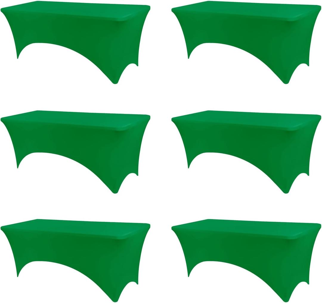 BDDC Table Covers for 6 Foot Tables, 6 Pack Emerald Green Washable and Wrinkle Resistant Stretch Tablecloths Rectangle 6ft for Events, Wedding, Banquets, Parties