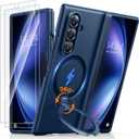 TORRAS 360 Spin Magnetic Stand for Galaxy Z Fold 7 Case, MIL-Grade Hinge Protection, Fit for Magsafe, 360 Kickstand & Ring Holder, Armor Hard Slim Case for Samsung Galaxy Z Fold 7, Blue