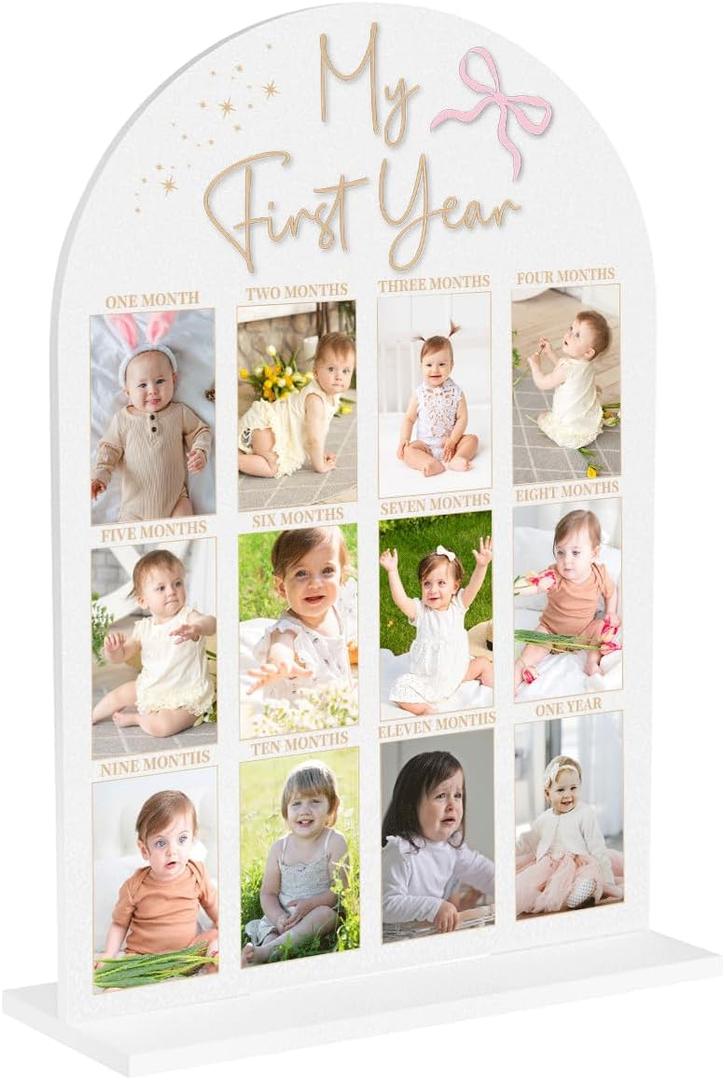 My First Year Photo Board Baby Milestone Signs One Year of Baby Photo Board, Best Babies Keepsake 10x14 Inches Acrylic Sign Decor Fits 2" x 3" Photo A20