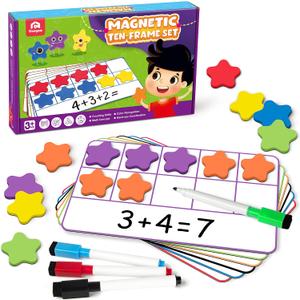 Coogam Magnetic Ten-Frame Set, Math Manipulative EVA Number Counting Games, Montessori Educational Toy Gift for Kindergarten Classroom Kids 3 4 5 Year Old