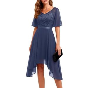 BeryLove Women's Elegant Formal Hoco Lace Chiffon High-Low Cocktail Dress | Helpful Comfort for Long Wear,For Wedding Guest, Bridesmaid, and Teen,Photo-Ready A-Line Fit,Made for Celebrations (Size L)