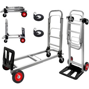 Aluminium Hand Truck Dolly Heavy Duty 440lbs Capacity 2 in 1 Convertible Folding Hand Truck with Pneumatic Wheels and Telescoping Handles,Portable Dolly Cart with Bungee Cords for Moving.