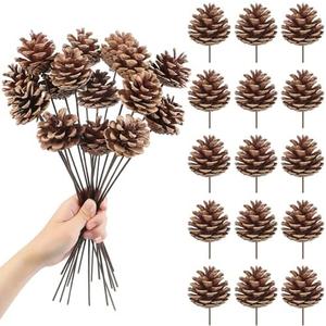 Larber 5pcs Natural Pine Cones Decoration 30CM Pine Cones Ornaments with Stem Pine Cone Picks for Christmas Tree Ornament Vase Party Holiday DIY Craft Home Decoration