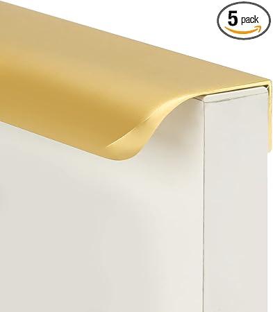 goldenwarm 5 Pack 5 Inch Matte Gold Finger Pulls Cabinet Edge Pulls Brushed Brass Drawer Handles Edge Hardware for Kitchen Cupboard, Size: Hole Center:128mm(5in)