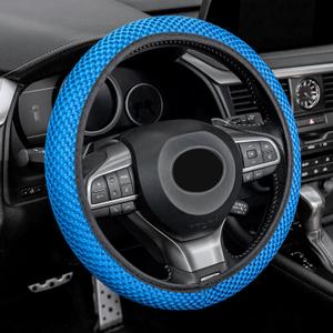 Alpmosn Elastic Stretch Steering Wheel Cover, Universal Interior Accessories Steering Wheel Cover for Women & Men, Breathable Microfiber Ice Silk, Anti-Slip, Odorless, Easy Carry (Blue)