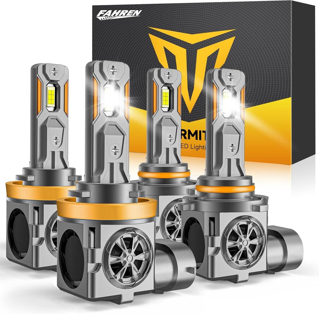 120,000LM H11 9005 Light Bulbs Combo, 1500% Brighter Wide Beam Pattern, 70K+ Hours Lifespan, 1:1 Mini Size, CANBUS Ready No Flickering, IP68 Waterproof, 3 Min+ Plug and Play, Pack of 4