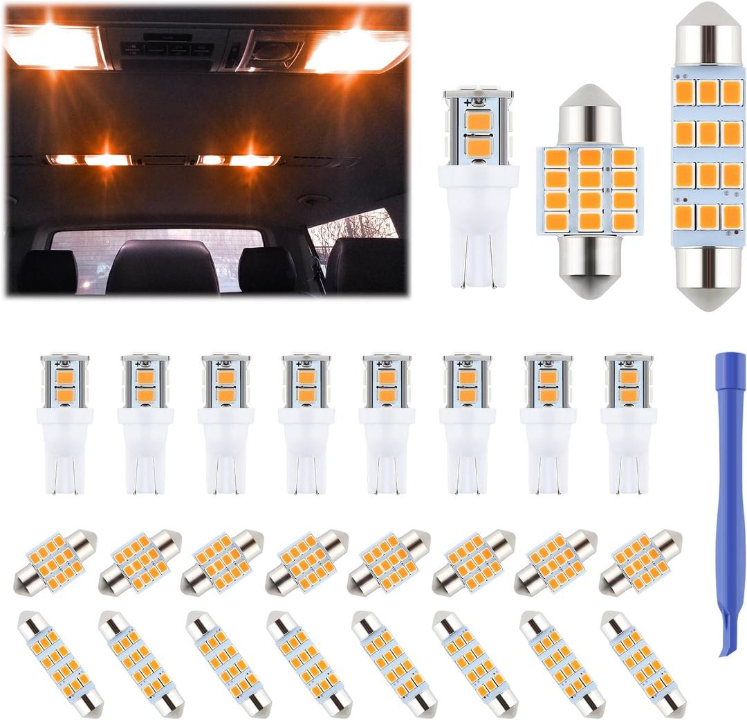 iFunyLED 24 Pieces Dome Light LED Car Interior Bulb Kit Set 194 T10 DE3175 578 31mm 42mm Bulbs Interior Replacement Lights for Car Map License Plate Door Side Marker Cornering Trunk Light - Amber
