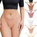 Derisaly Women's Seamless Thong Invisibles Panties Reinforced Crotch Low Rise No Show Underwear Stretchy G-string Everyday, Pack 6, S
