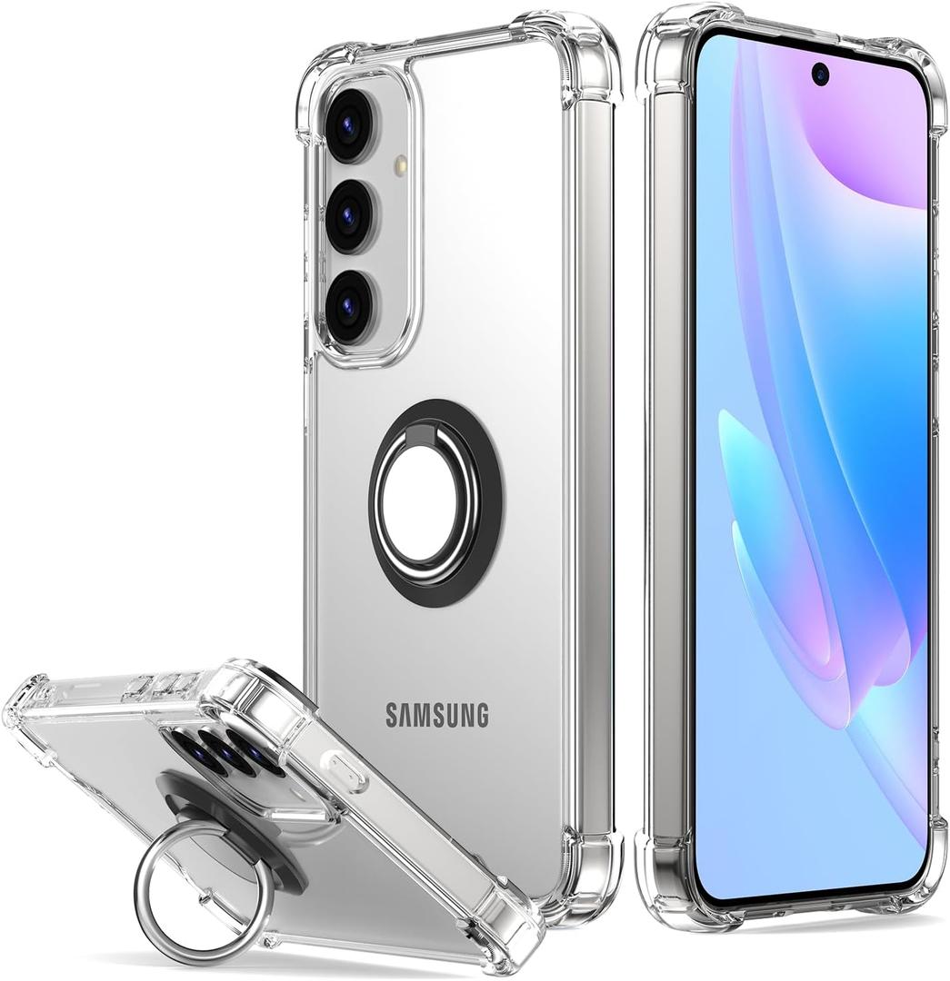 DAUPIN for Galaxy S25 Ultra Case Clear with 360 Rotation Metal Ring Holder Stand, Support Magnetic Car Phone Mount Soft TPU Bumper PC Hard Protective Phone Case for Samsung S25 Ultra 5G (Clear)