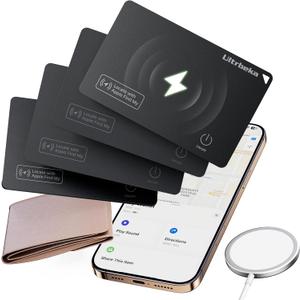 Ultrbeka Rechargeable Wallet Tracker Card IP68 Waterproof Bluetooth Tracker for Wallets, Passport, Work with Apple Find My, iOS Only [Apple MFi Certified]- 4pcs / 1* Wireless Charger