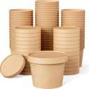 JOLLY PARTY 50pack 12oz Paper Soup Containers with Lids, Disposable Paper Food Cups, Ice Cream Cups, Food Storage with Lids, Microwavable and freezer safe, Suitable for Christmas Thanksgiving (Brown)