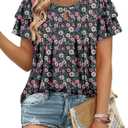 Angerella Womens Short Sleeve Shirts Summer Work Casual T-Shirt Tops Cute Trendy Flowy Tunic Loose Fit Dressy Blouse Sunflower Pink S