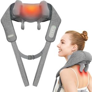 Cordless Neck and Shoulder Massager with Heat, Rechargeable Shoulder Massager for Pain Relief Deep Tissue, 6D Shiatsu Kneading Massage for Neck and Shoulde Pain, Gifts for Mom&Dad (Linen-darkgery)