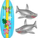 Cunhill 3 Pcs Inflatable Surf Board and Shark Luau Decoration Include 2 Pcs 38.9 in Shark Pool Toy and 60 in Inflatable Surfboard Decor Party Decorations for Adults Boys Girls Surf Beach Party