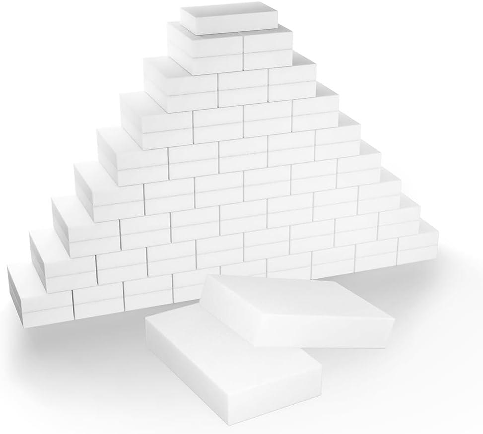 100 Pack Heavy Duty Melamine Sponge, Magic Cleaning Sponges Eraser for Kitchen Bathroom Bathtub Floors, Non-Scratch Bulk Sponge Pads