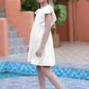GORLYA Girl's Flutter Sleeve Stretchy A-Line Swing Flared Skater Party Dress with Pockets for 4-12 Years Kids (White)