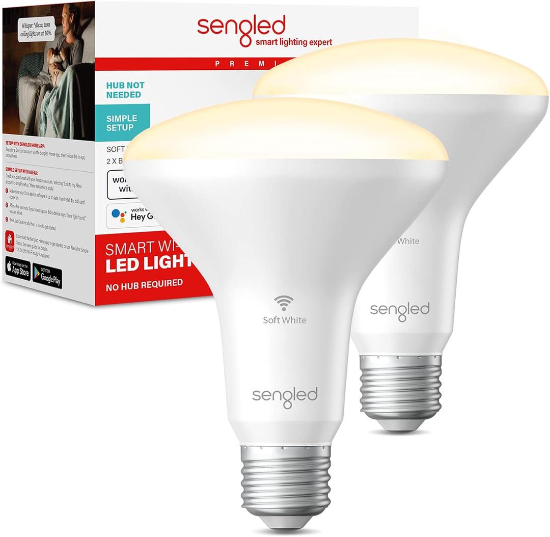 Sengled Alexa Light Bulbs, Updated FFS Smart Flood Light, Smart Bulb That Works with Alexa & Google Assistant, 7.5W 65W Equivalent,2700K BR30 Smart Light, No Hub Required, 2.4Ghz WiFi Only, Pack of 2 