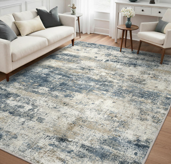 8x10 Area Rugs Washable Blue Rug for Living Room Bedroom, Abstract Modern Large Rug Non Slip, Water Repellent Low Pile Soft Carpet for Dining Room, Navy Blue 