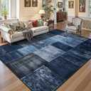 DweIke Washable Area Rugs 8x10 for Living Room, Large Modern Geometric Navy Blue Soft Patchwork Carpet, Non-Slip Stain Resistant Throw Rug for Bedroom Dining Room Office Home Decor