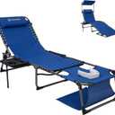 FUNDANGO 4 in 1 Tanning Chair with Face Hole, Beach Lounge Chair w/Canopy Shade & Side Table Chaise Lounge Chairs for Patio, Pool, Lawn, Sunbathing, 5-Position Adjustable Sun Lounger, Blue