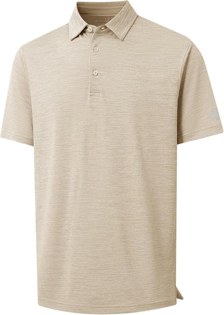 MICHEL ROUEN Mens Polo Shirts Heather Jacquard/Print/Striped Performance Moisture-Wicking Casual Collared Golf Shirts for Men (XL)