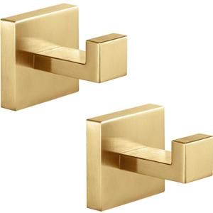 Heavy Duty Stainless Steel Towel Hooks, Wall Mounted Square Robe Hooks for Bathroom, Kitchen, Bedroom, Hotel Brushed Gold 2 Pack