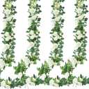 Sggvecsy 4Pcs 31Ft Artificial Rose Vine Fake Flower Garland Floral Garland Faux Silk Hanging Vine Rose Ivy Vines for Wedding Arch Party Wall Garden Ceremony Background Outdoor Decor , White