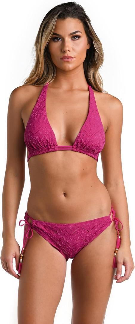 La Blanca Women's Halter Bikini Swimsuit Top (10, Magenta//Saltwater Sands)
