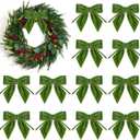 12Pcs Velvet Ribbon Bows - 4x4 Inch Christmas Tree Bow for Xmas Tree, Wreath, Garland, Fireplace,Staircase, Window, Cabinet, Gift Wrapping Holiday Wedding Home Decoration (Moss Green)