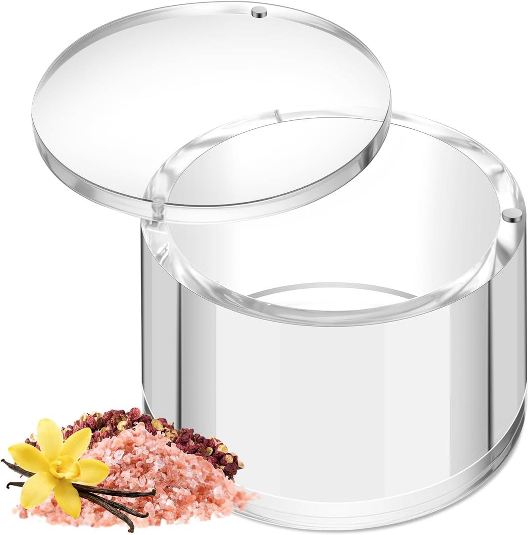 Acrylic Salt Cellar Clear Salt Container with Magnetic Swivel Lid, Salt and Pepper Holder, 6 Ounce Capacity Sugar Bowl, Salt Storage Box for Countertop
