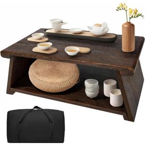 Japanese Low Floor Table Folding Coffee Tables,23''x13.5'' Paulownia Wood Tables Tatami Tables Meditation Table Altar with Storage