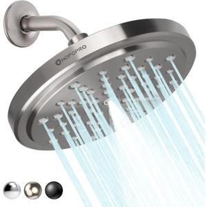 HOPOPRO High Flow Shower Head - High Pressure Rain - 7 Inch Rainfall Spray Showerhead - Tool-free 1-Min Installation - Adjustable Bathroom Shower Head Replacement with Luxury Look - Brushed Nickel